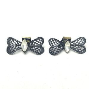 Vintage Black Rhinestone Bow Wing Shape Shoes Dress Clips, Retro 60s 70s style